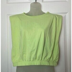 Sleeveless Boxy T-Shirt Size‎ XL Lime Green Shoulder Pads y2k 90s by Elodie